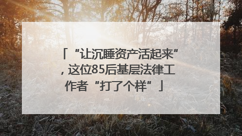 “让沉睡资产活起来”，这位85后基层法律工作者“打了个样”